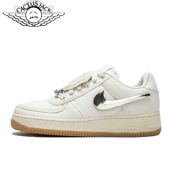 Travis Scott X Nike Air Force 1 Low Sail聯名款 雙鈎 低幫板鞋 帆布 白銀