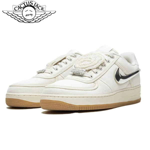 Travis Scott X Nike Air Force 1 Low Sail聯名款 雙鈎 低幫板鞋 帆布 白銀